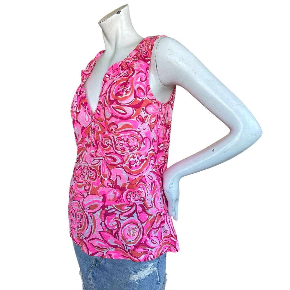 Lilly Pulitzer Essie Tank Top Pink Pout Mango Salsa Sleeveless Size Medium - Picture 5 of 7